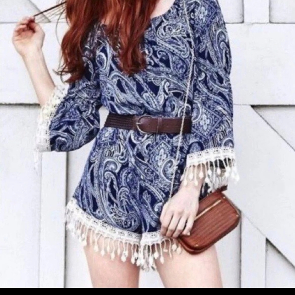 See you Monday Fringe Paisley Romper / Size Medium